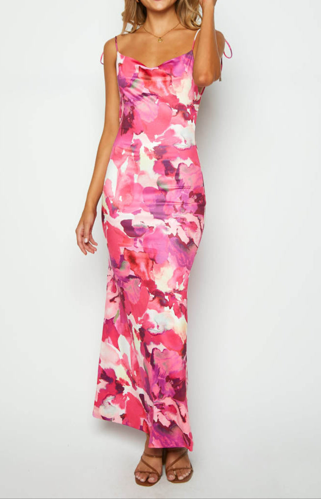 Agata Pink Print Maxi Dress