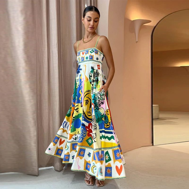 Selia Floral Print Spaghetti Strap Empire Maxi Dresses - 3 Colors