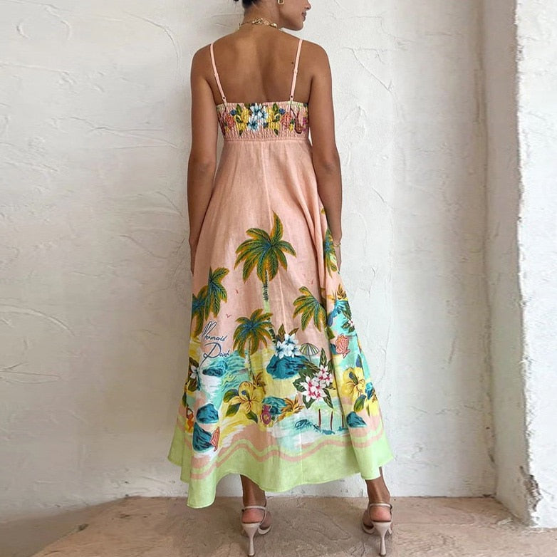 Selia Floral Print Spaghetti Strap Empire Maxi Dresses - 3 Colors