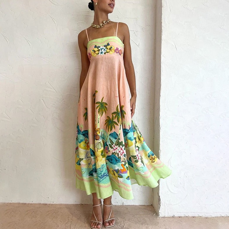 Selia Floral Print Spaghetti Strap Empire Maxi Dresses - 3 Colors