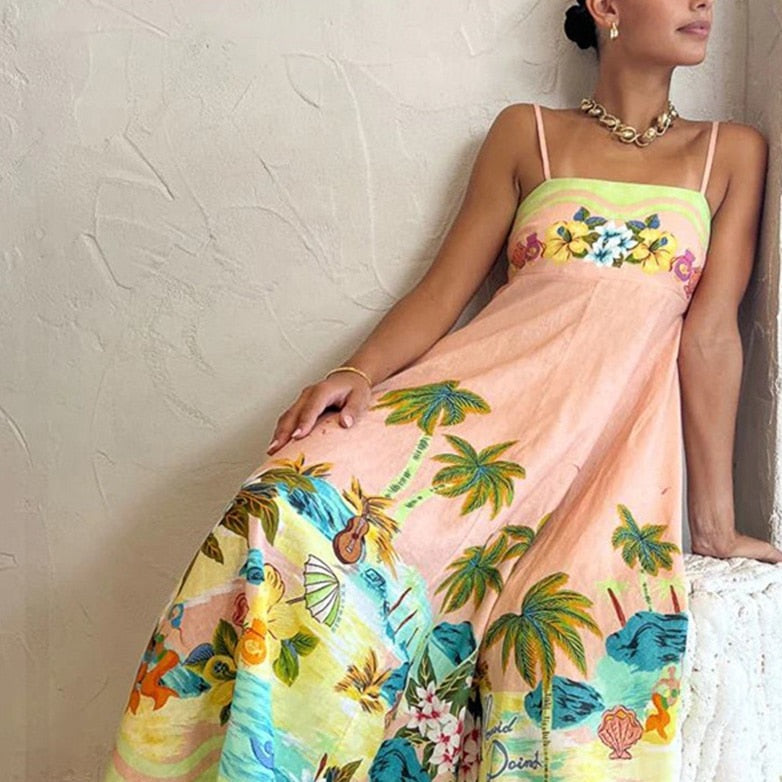 Selia Floral Print Spaghetti Strap Empire Maxi Dresses - 3 Colors