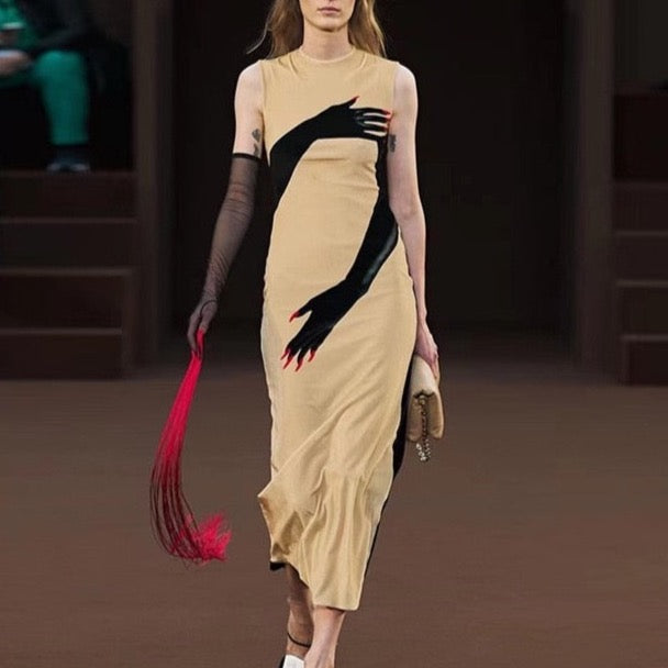 Selina Hands Print Tissue Maxi Dress