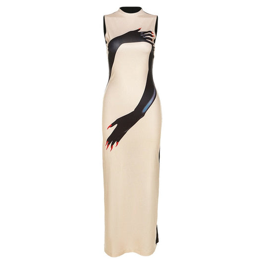 Selina Hands Print Tissue Maxi Dress