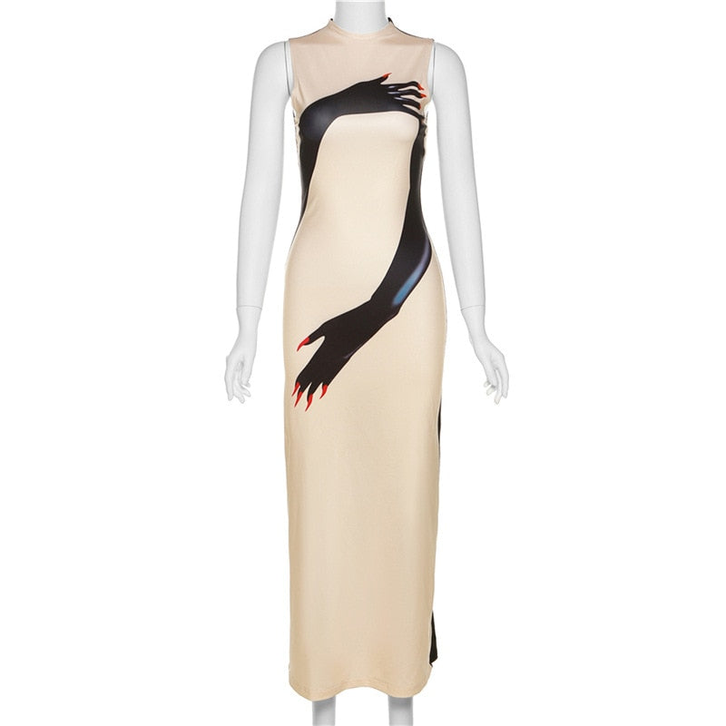 Selina Hands Print Tissue Maxi Dress