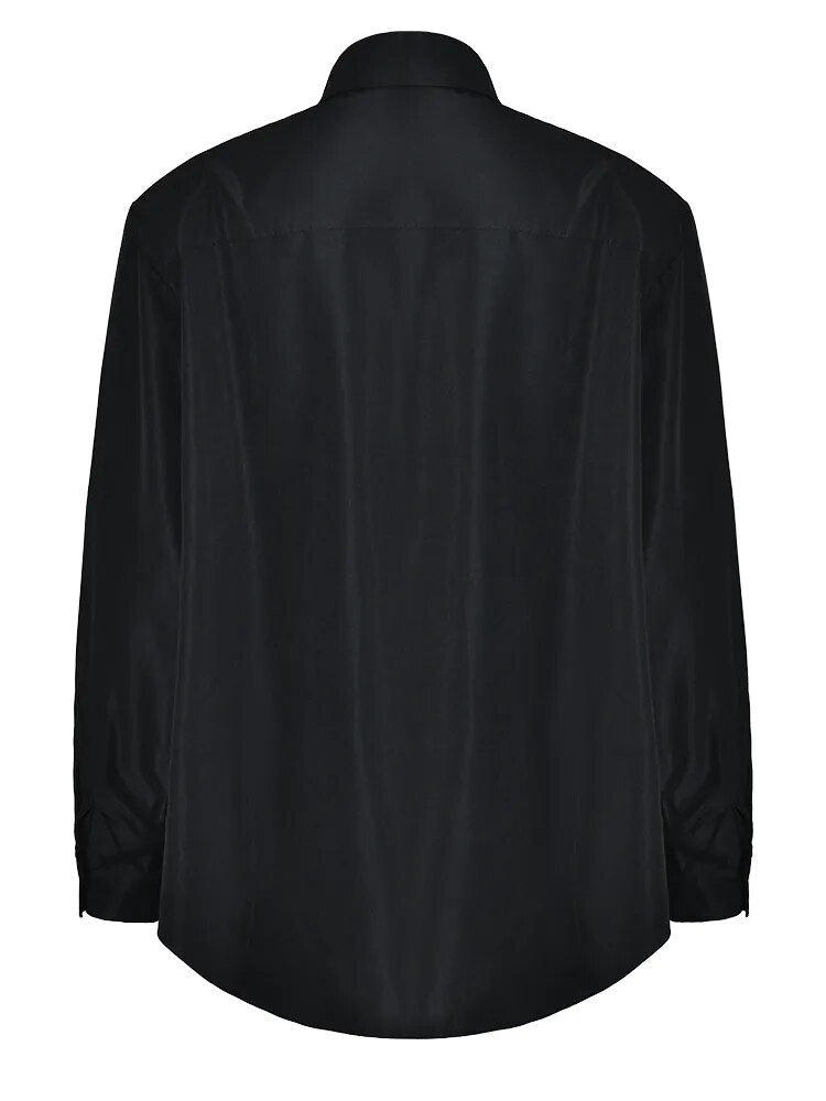 Sequin Bib Neck Tuxedo Shirt Blouse - Black or White