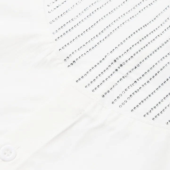 Sequin Bib Neck Tuxedo Shirt Blouse - Black or White