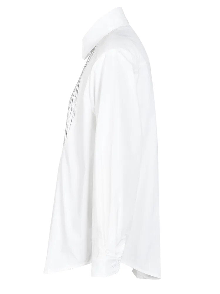 Sequin Bib Neck Tuxedo Shirt Blouse - Black or White