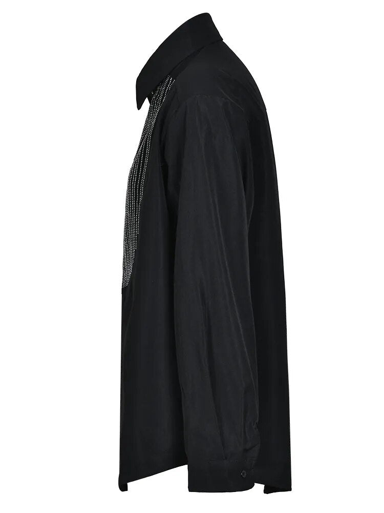 Sequin Bib Neck Tuxedo Shirt Blouse - Black or White