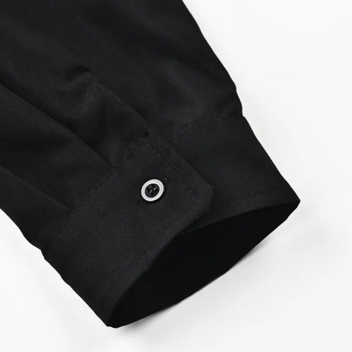 Sequin Bib Neck Tuxedo Shirt Blouse - Black or White