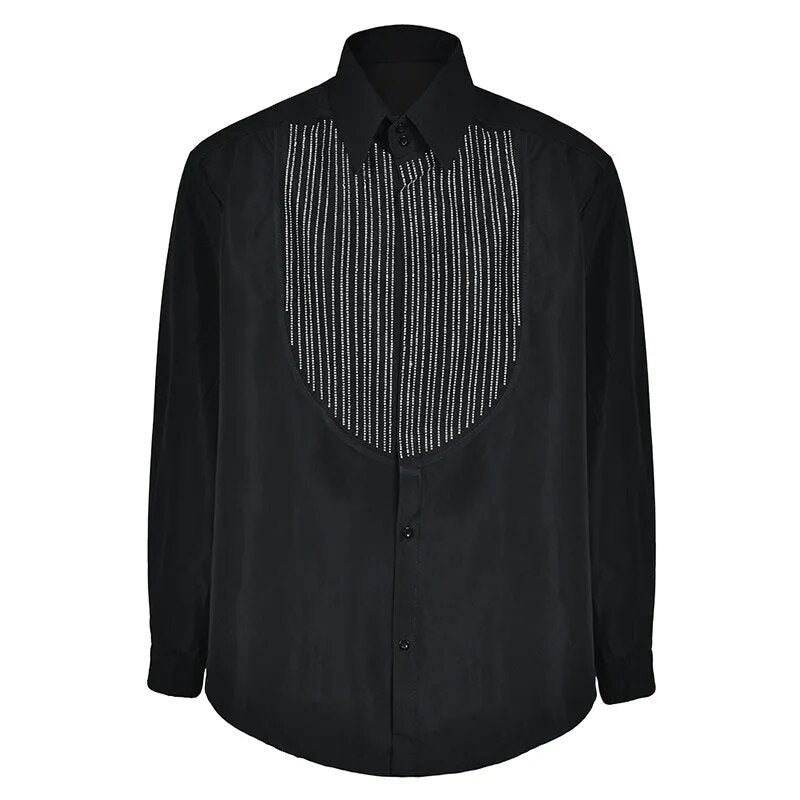 Sequin Bib Neck Tuxedo Shirt Blouse - Black or White