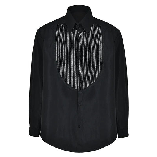Sequin Bib Neck Tuxedo Shirt Blouse - Black or White