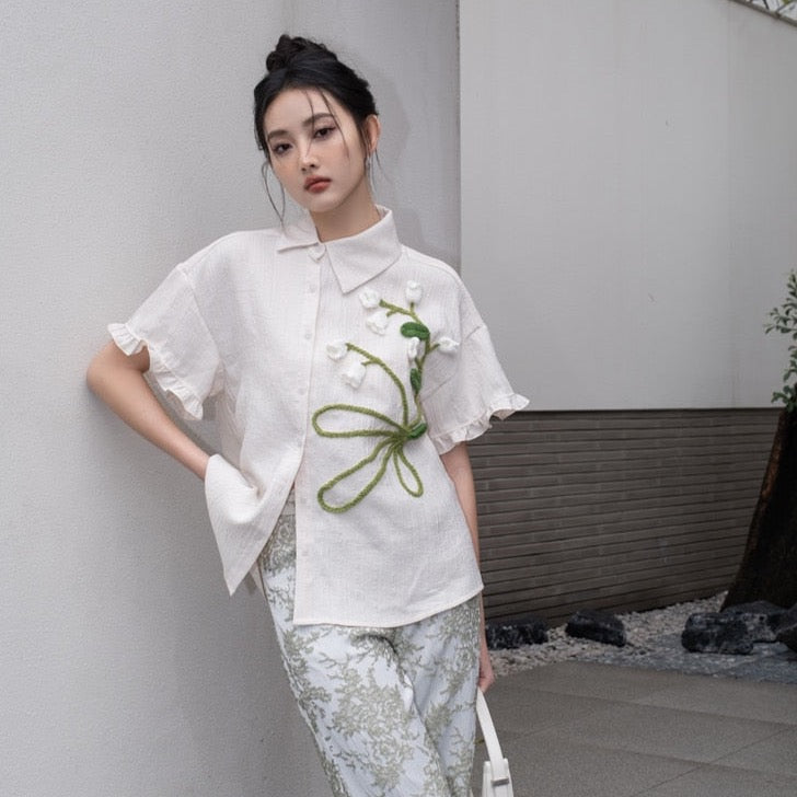 Serenity Tulip Embroidery Cheongsam Blouse