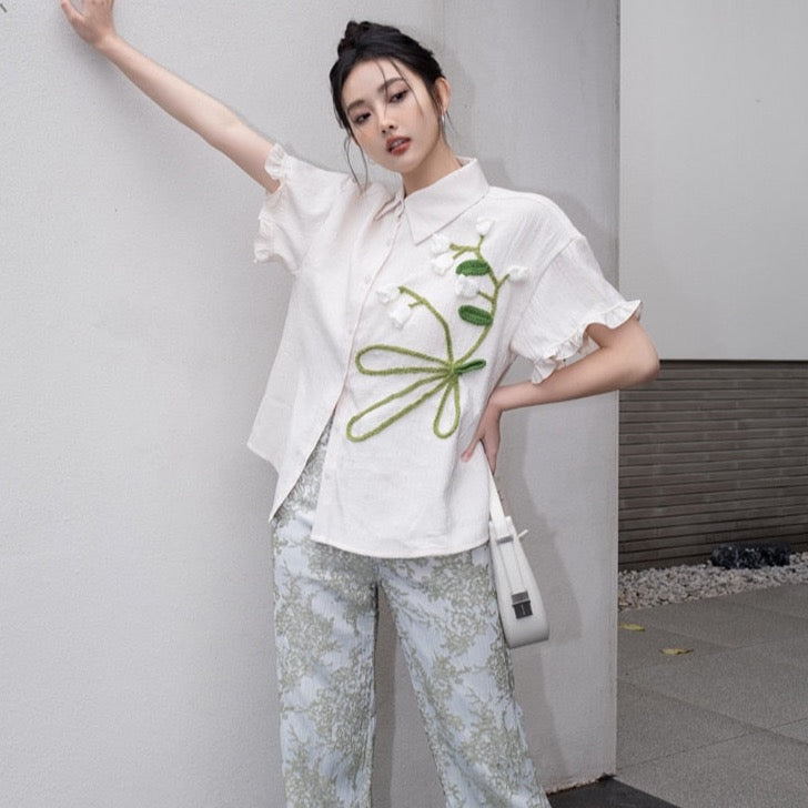 Serenity Tulip Embroidery Cheongsam Blouse