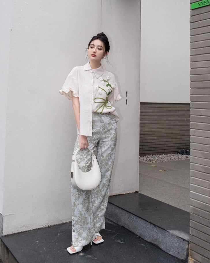 Serenity Tulip Embroidery Cheongsam Blouse