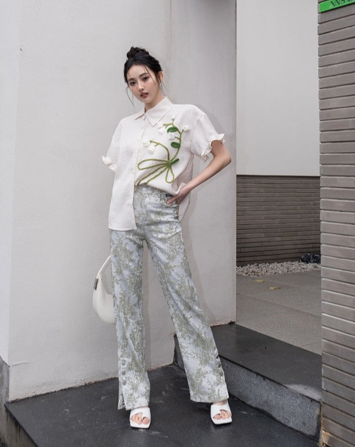 Serenity Tulip Embroidery Cheongsam Blouse