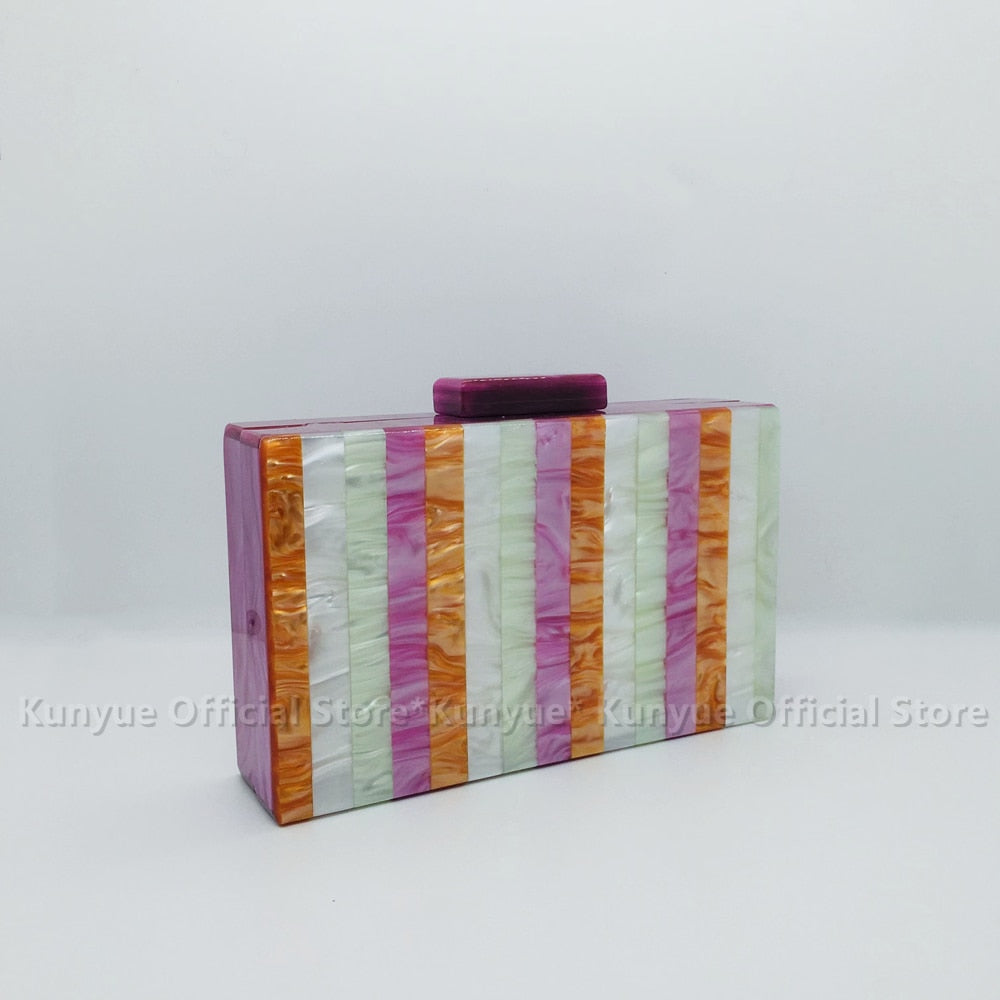 Seria Striped Marble Acrylic Evening Box Clutch