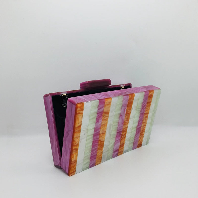 Seria Striped Marble Acrylic Evening Box Clutch