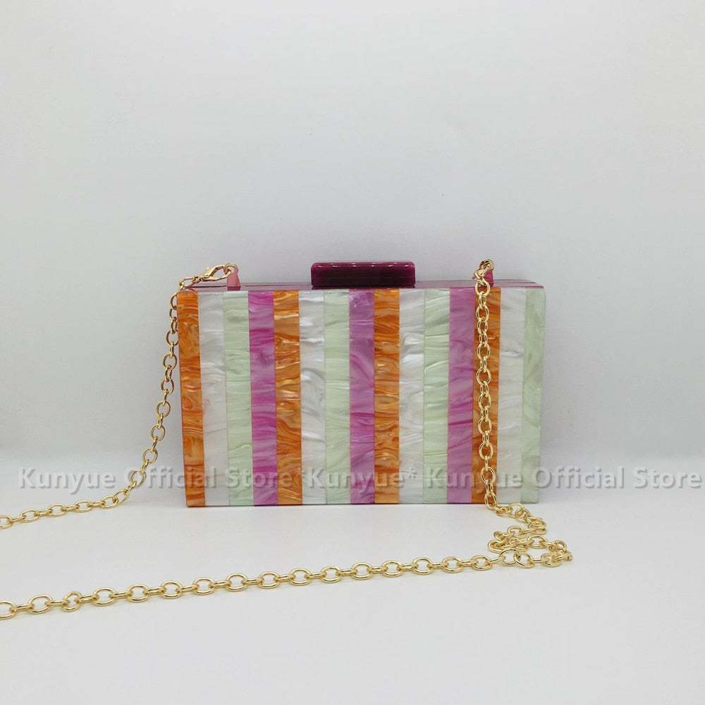Seria Striped Marble Acrylic Evening Box Clutch