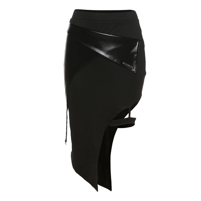 Black Elastic Style Fashionable Chic Simple Casual Handsome Cool Slit Waist Women's Skirt