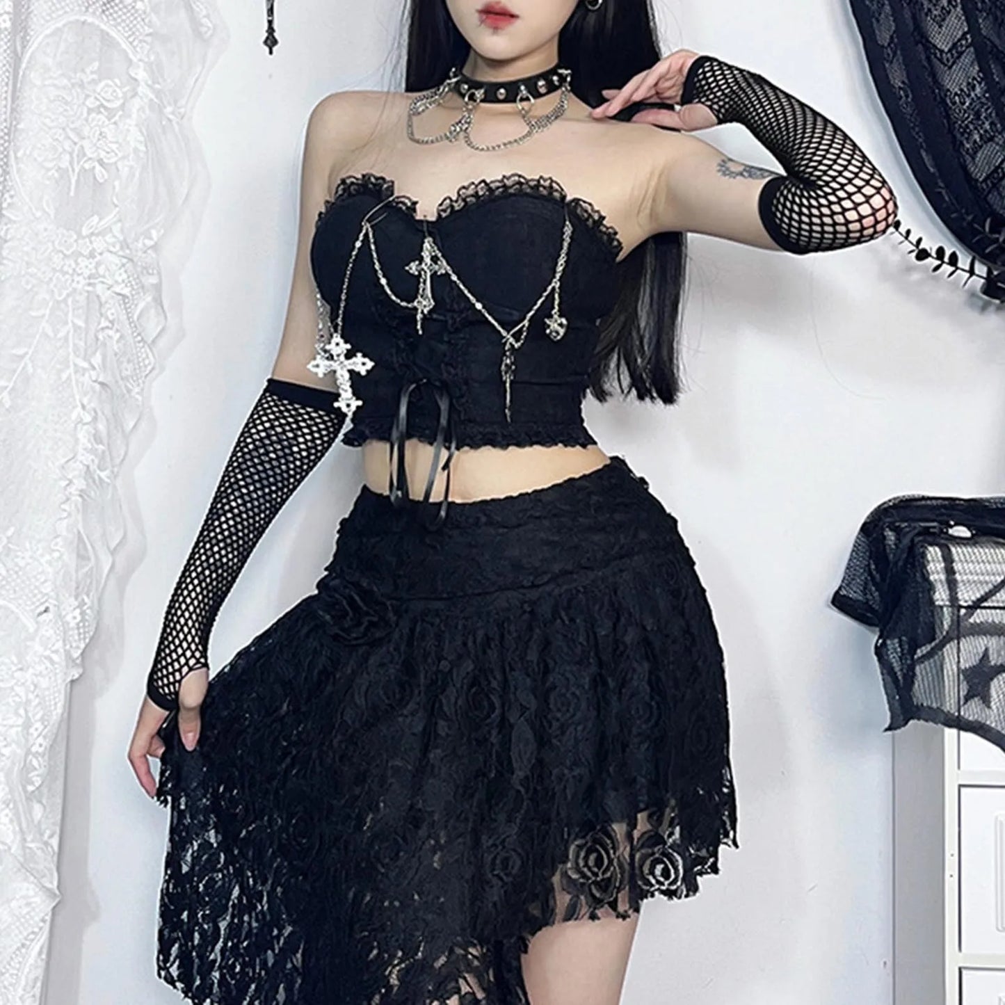 Dark Style Gothic Chain Tube Top Wrapped Chest Crop Top