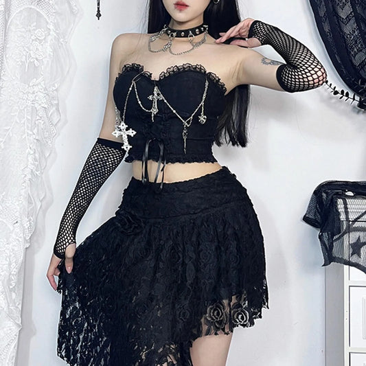 Dark Style Gothic Chain Tube Top Wrapped Chest Crop Top