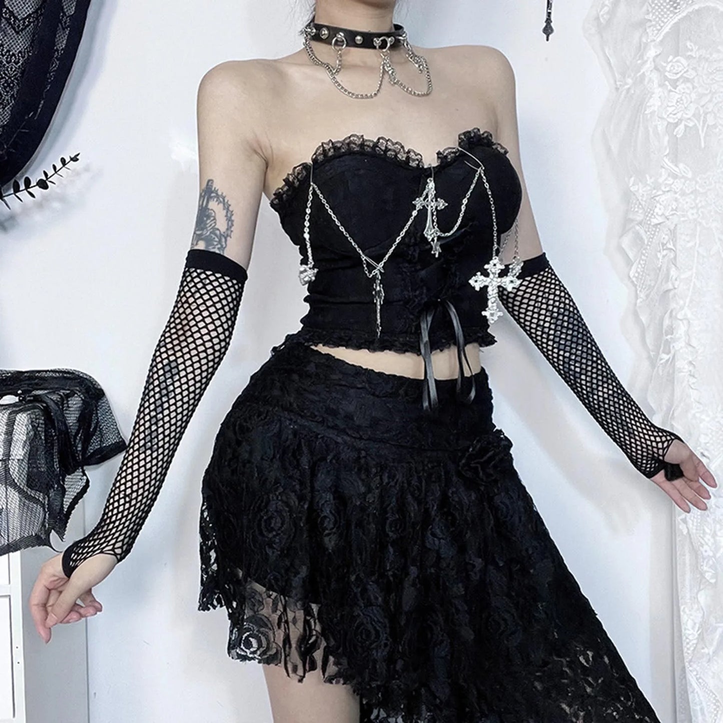 Dark Style Gothic Chain Tube Top Wrapped Chest Crop Top