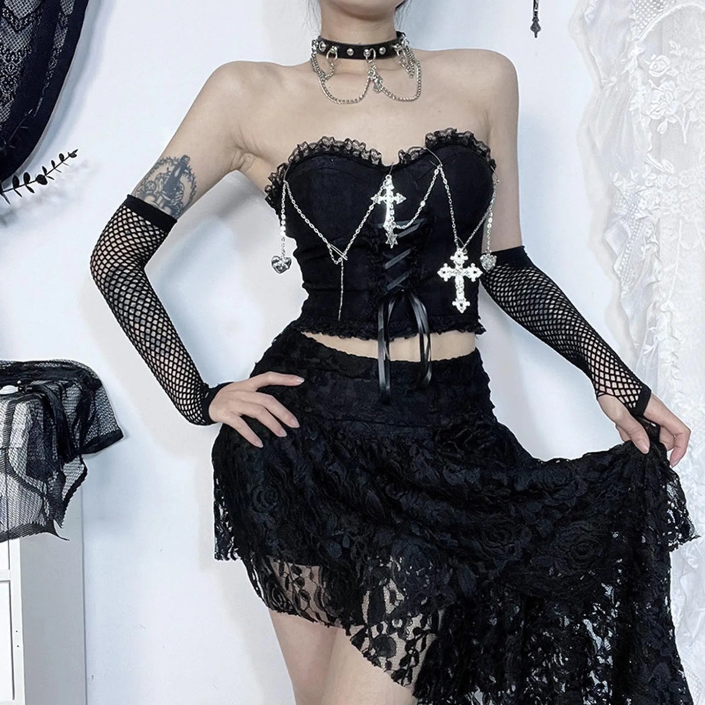 Dark Style Gothic Chain Tube Top Wrapped Chest Crop Top