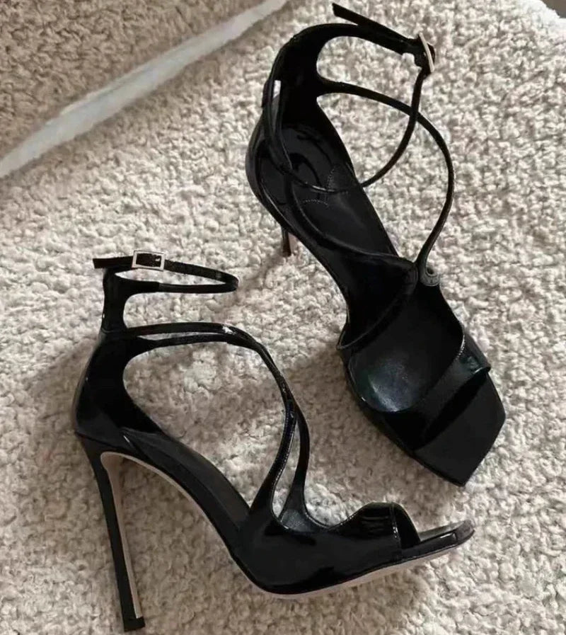 Satin Designer Square Head Gladiator Slingback Party High Heel