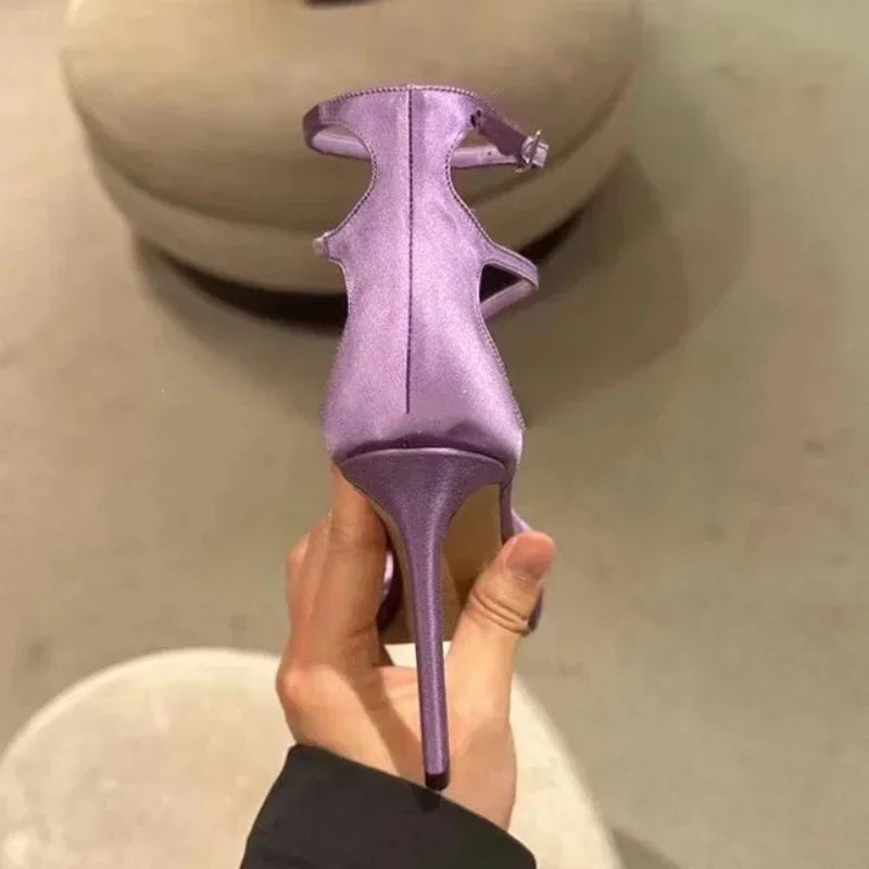 Satin Designer Square Head Gladiator Slingback Party High Heel