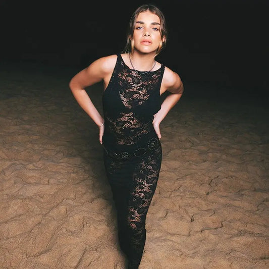 Mesh See Through Slim Maxi Lace Dress