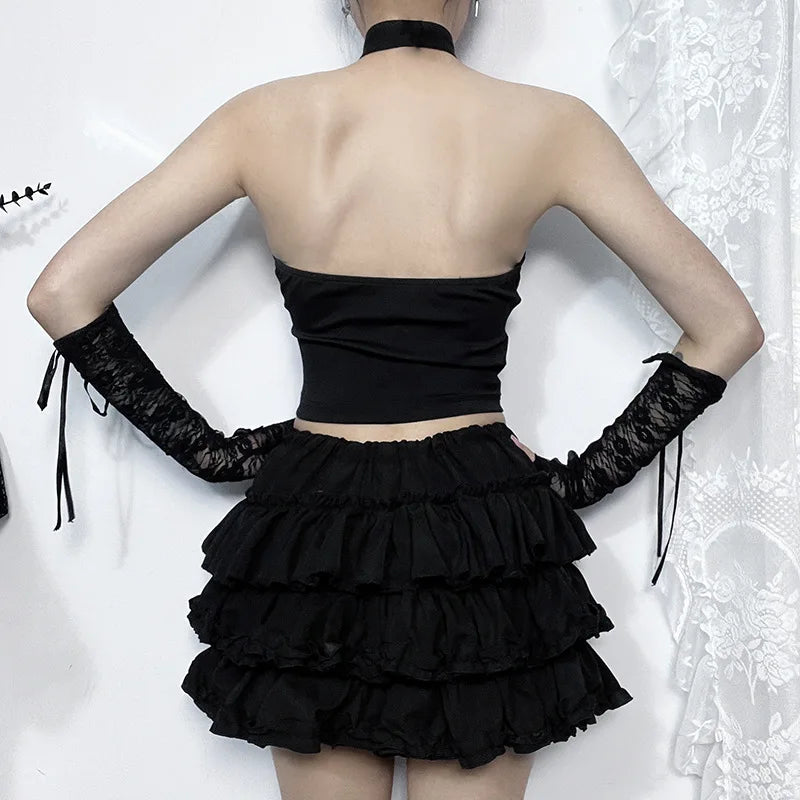 PU Camisole Grunge Gothic Bandage Zipper Backless Streetwear Aesthetic Leather Crop Top