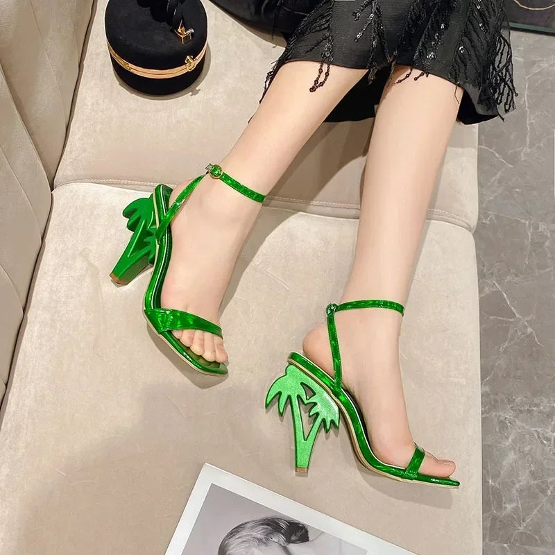 Unique Peep Toe Square Head Strange High Heeled Party Sandal Narrowband High Heel