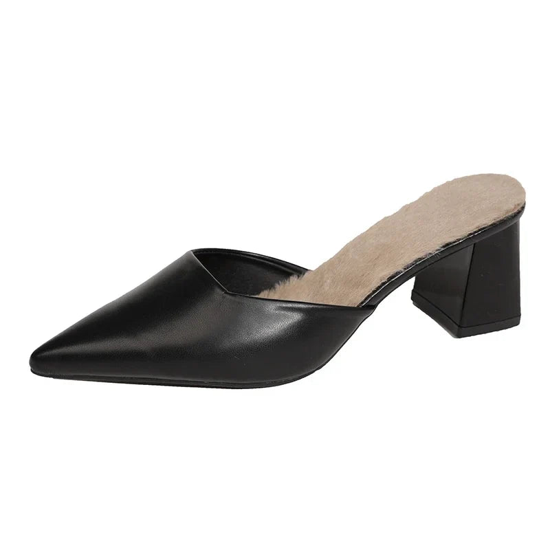 Pointed Toe Winter Plush Warm Closed Toe Comfortable Slippers Low Heel Pumps