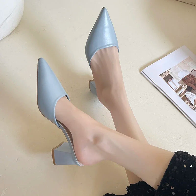 Pointed Toe Winter Plush Warm Closed Toe Comfortable Slippers Low Heel Pumps