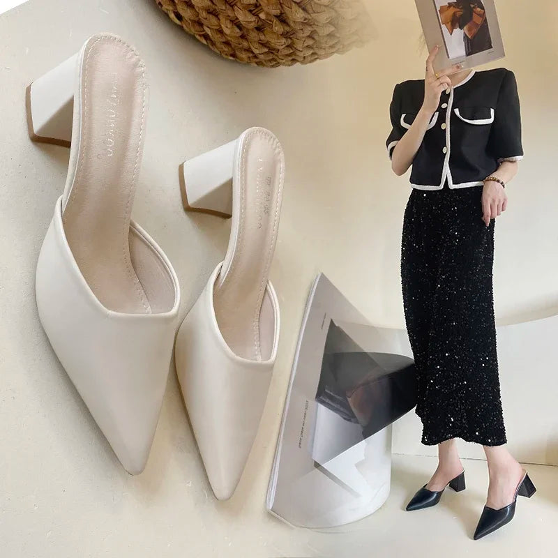 Pointed Toe Winter Plush Warm Closed Toe Comfortable Slippers Low Heel Pumps