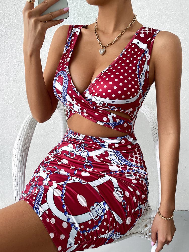 Sleeveless Deep V Cutout Party Mini Dress