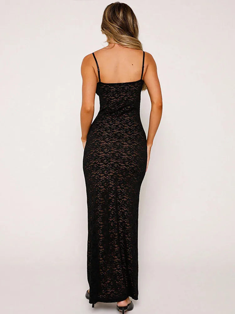 See Through Sleeveless Backless Lace Dress