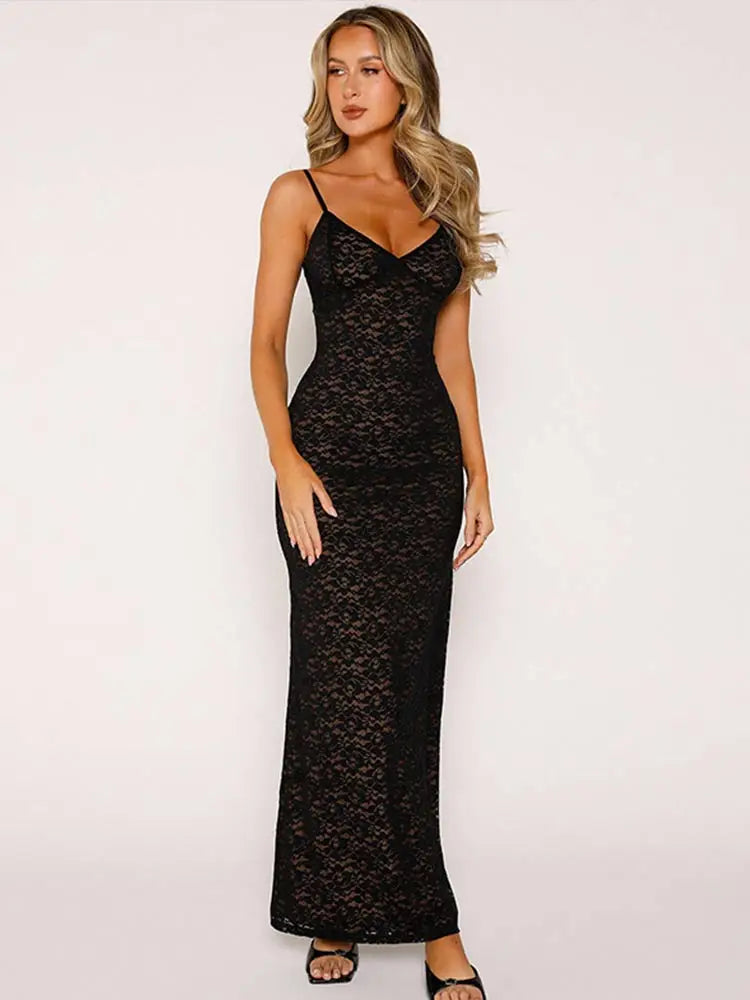 See Through Sleeveless Backless Lace Dress