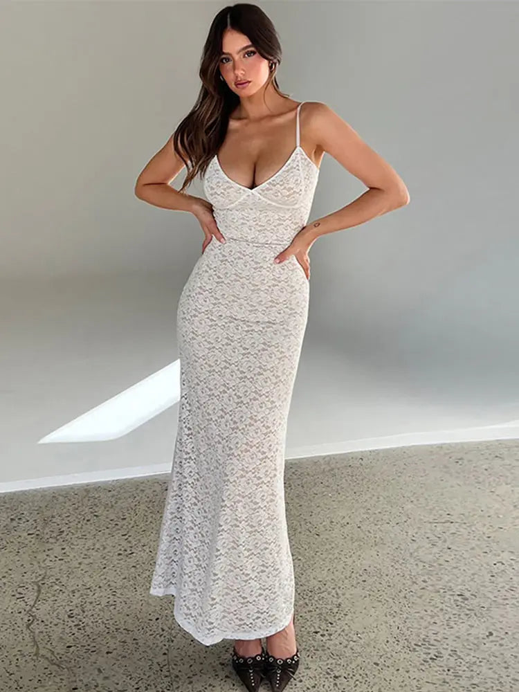 See Through Sleeveless Backless Lace Dress