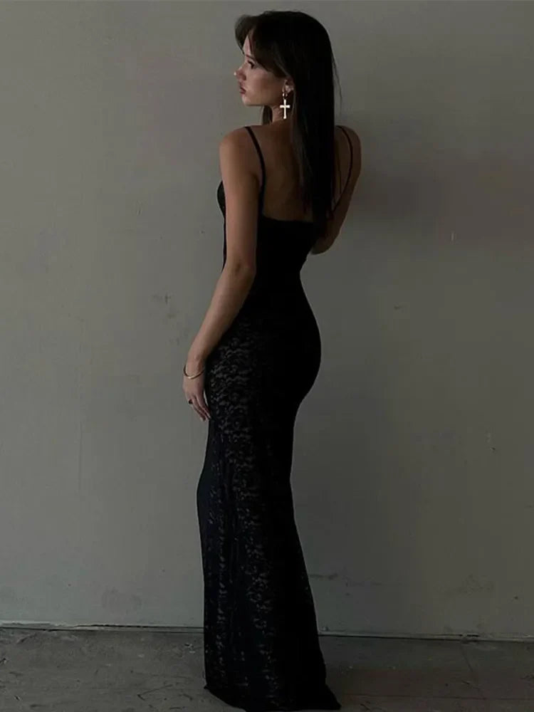 See Through Sleeveless Backless Lace Dress