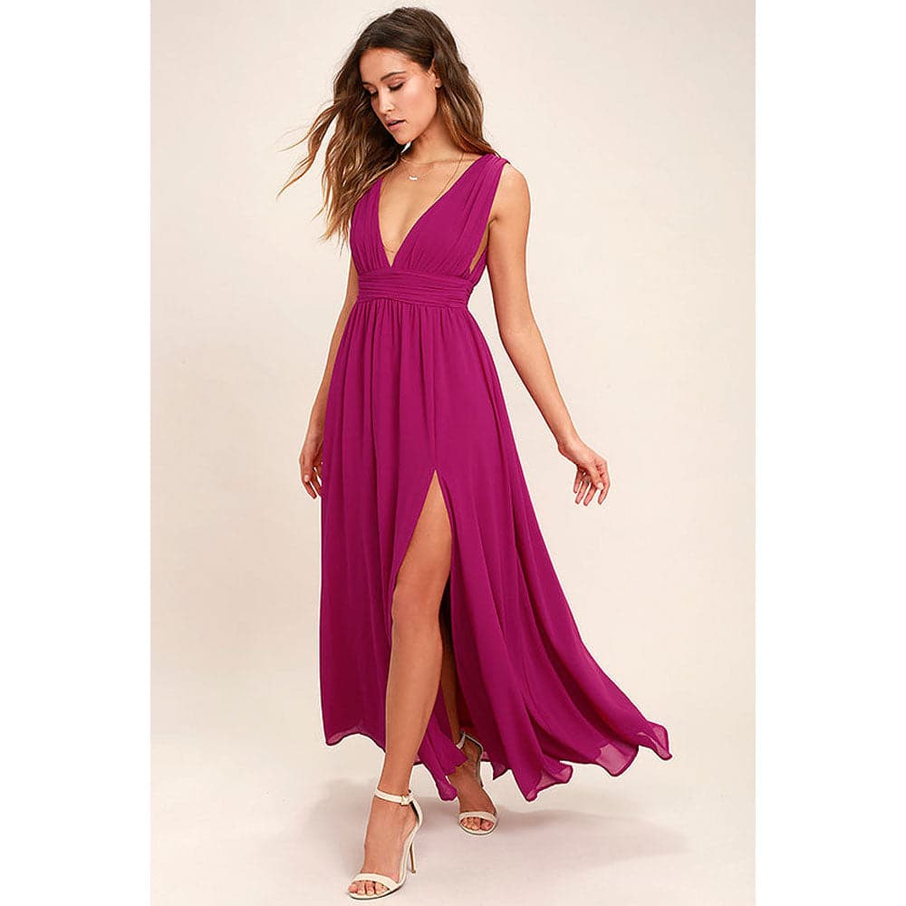Solid Fall Sleeveless Deep V-Neck Dresses