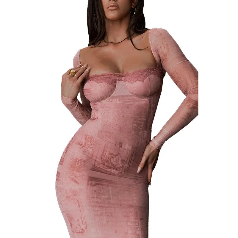 Party Vacation Evening Robes: Women's Slim Long Sleeve Boho Dress