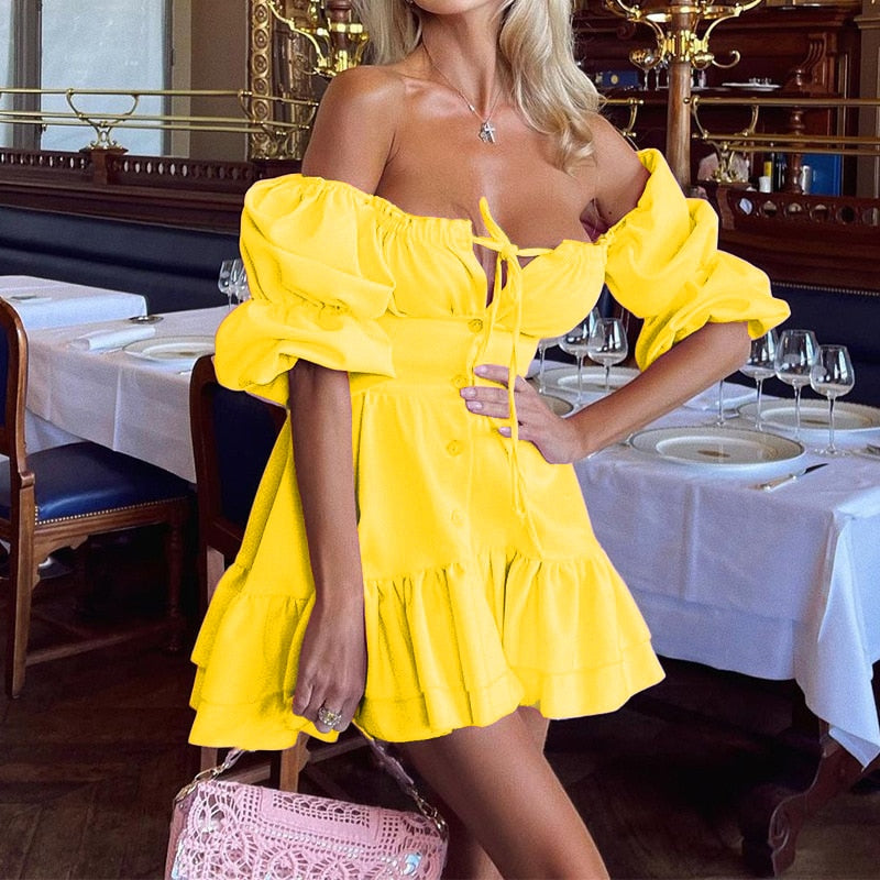 Tube Top Backless Puff Sleeves Nightclub Mini Dress