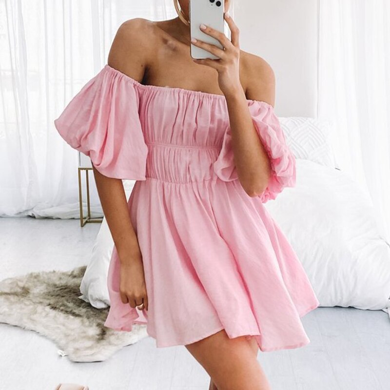 Tube Top Backless Puff Sleeves Nightclub Mini Dress