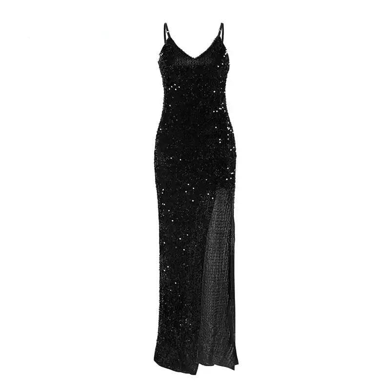 V-neck Sequined Long Dress