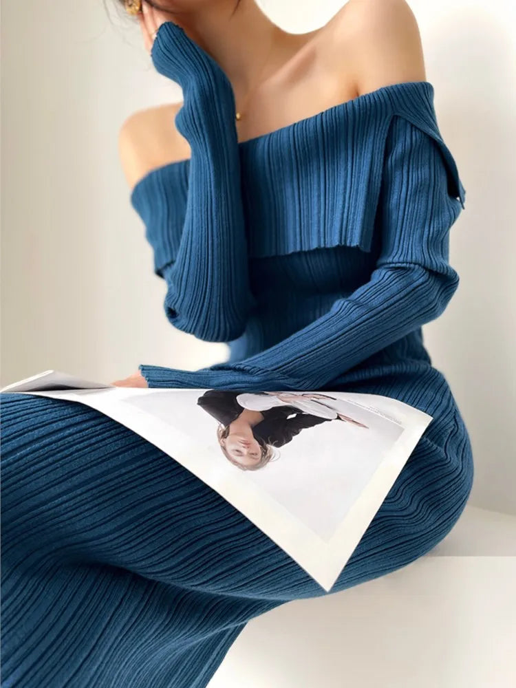 Knitted Spring Elegant Solid Chic Evening Bodycon Dress