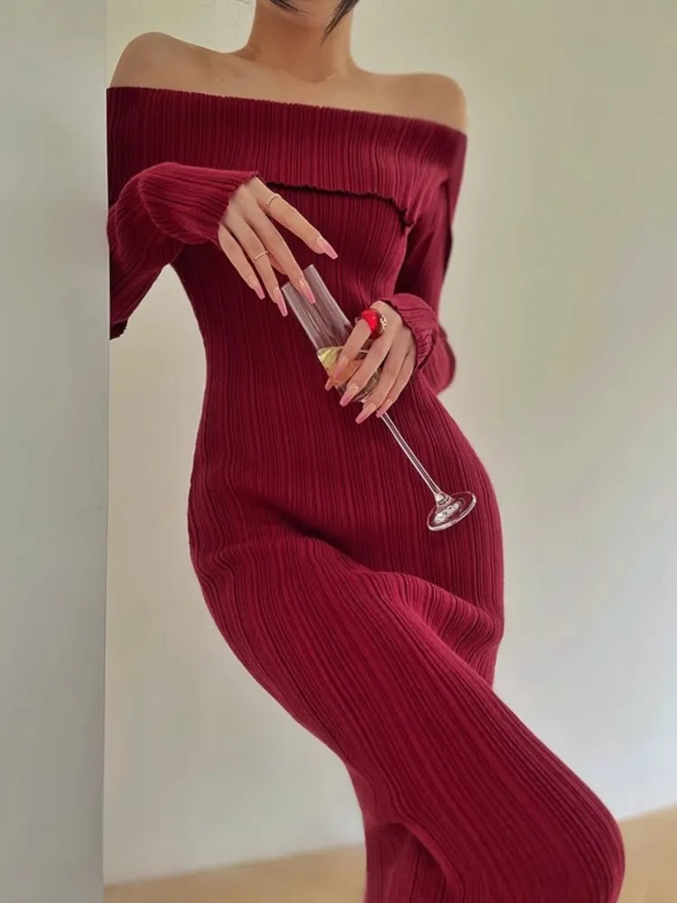 Knitted Spring Elegant Solid Chic Evening Bodycon Dress