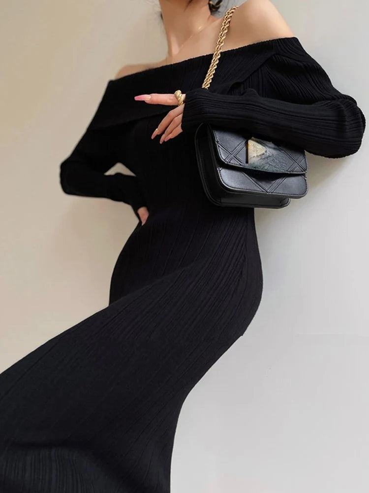 Knitted Spring Elegant Solid Chic Evening Bodycon Dress