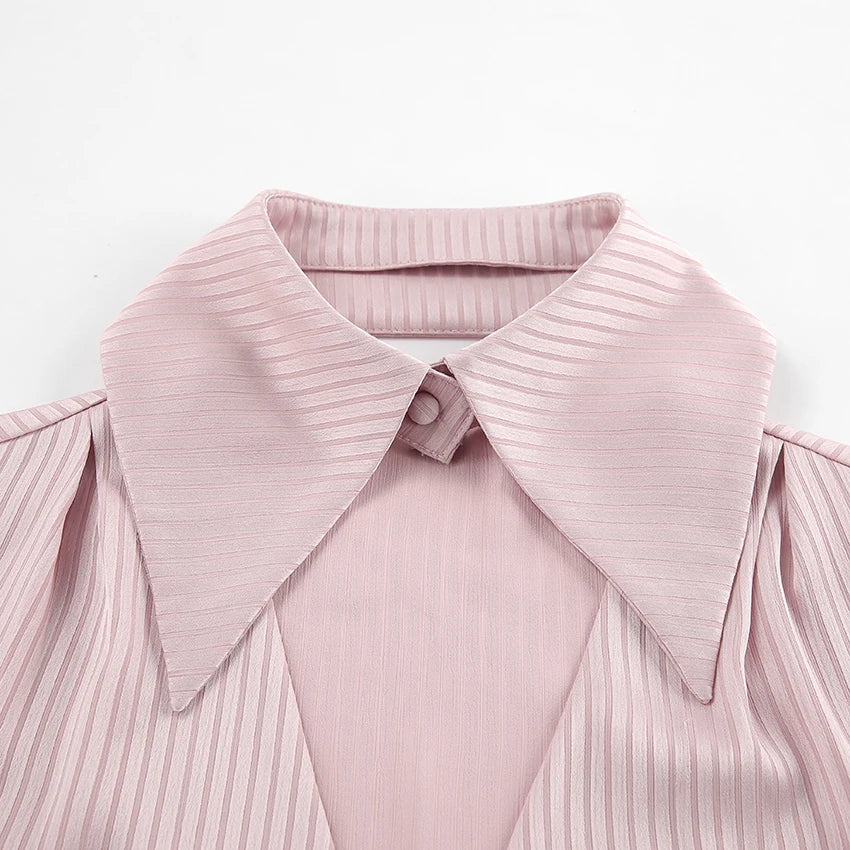 Millie Pinstripe Detachable Collar Satin Blouse