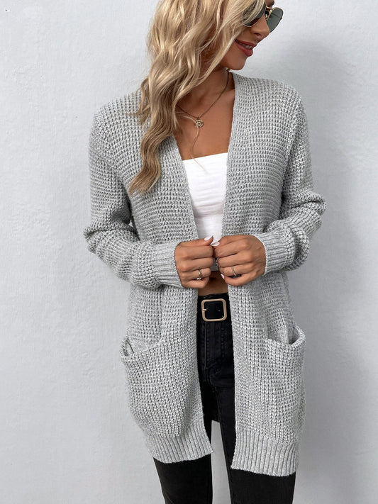Solid Color Pockets Long Cardigan